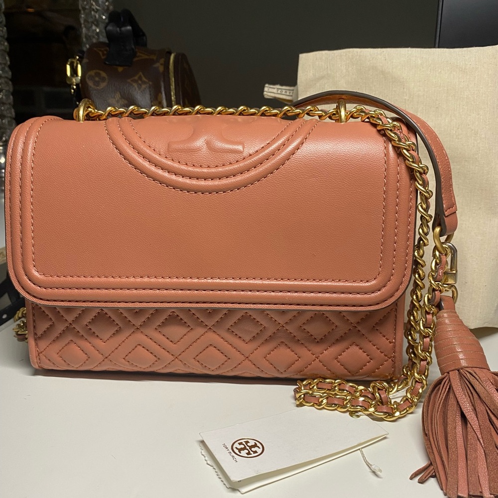 Tory Burch Fleming Small Convertible Shoulder Bag Pink/Salmon Tramonto color